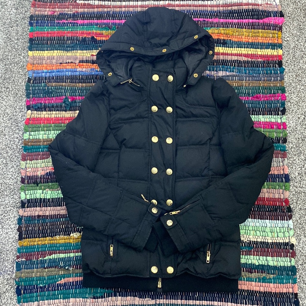 Juicy Couture Y2K Black Down Puffer Coat Gold Hardware Size Small